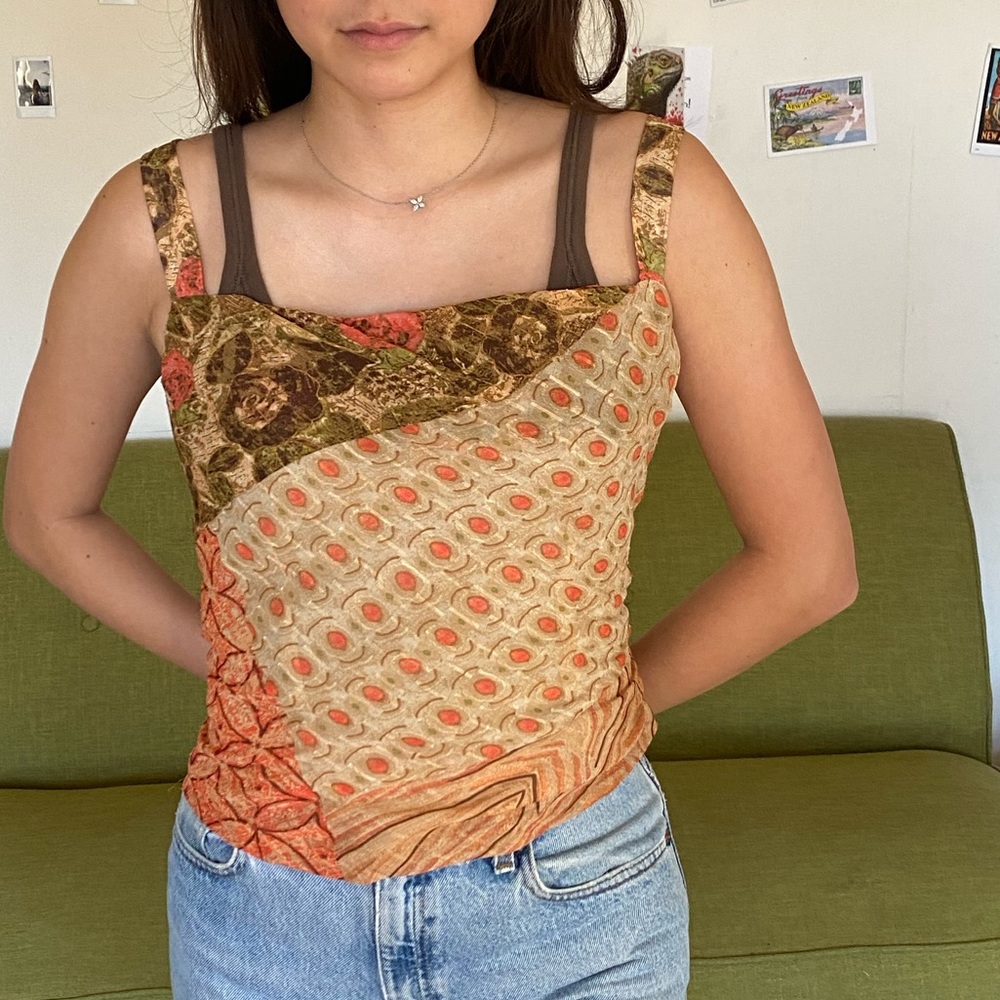 Patchwork chiffon tank